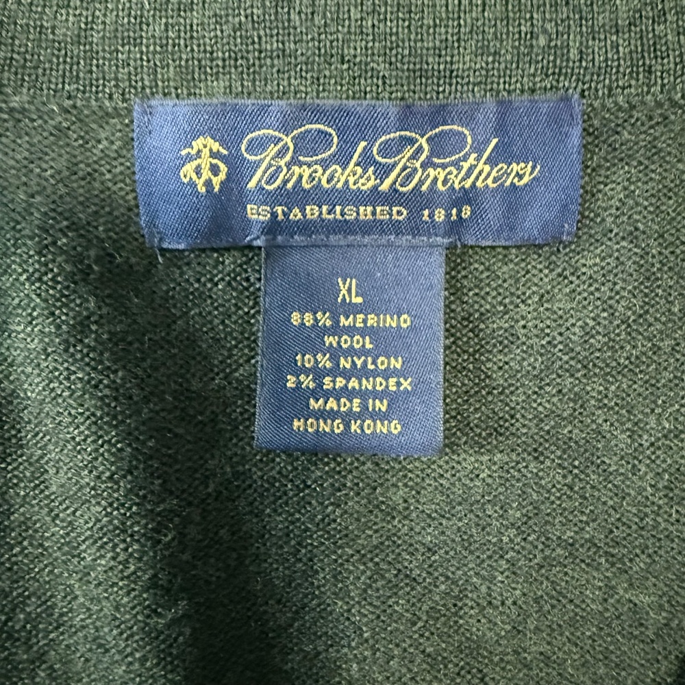 Brooks‎ Brothers Men’s Established Merino Wool Green Sweater Pullover Size XL - Picture 6 of 7